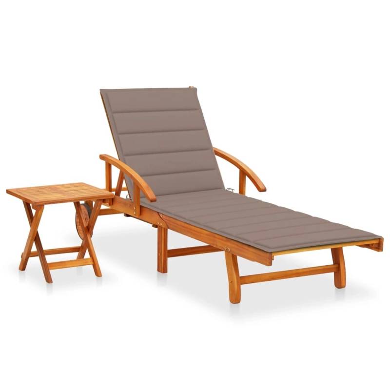 vidaXL Sonnenliege mit Tisch und Auflage Akazie Massivholz Polsterfarbe  Taupe von VIDAXL