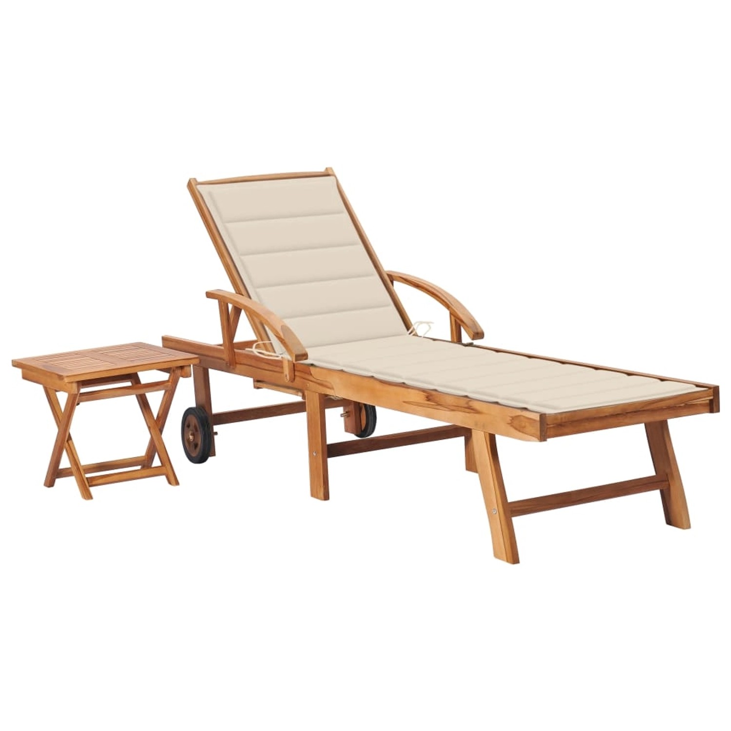 vidaXL Sonnenliege mit Tisch und Auflage Massivholz Teak Kissenfarbe Creme vidaXL Sonnenliege mit Tisch und Auflage Massivholz Teak Kissenfarbe Creme von VIDAXL