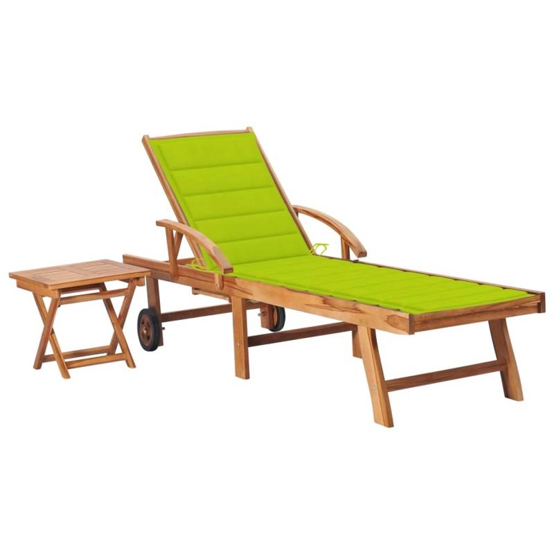 vidaXL Sonnenliege mit Tisch und Auflage Massivholz Teak Kissenfarbe  HellGrün von VIDAXL