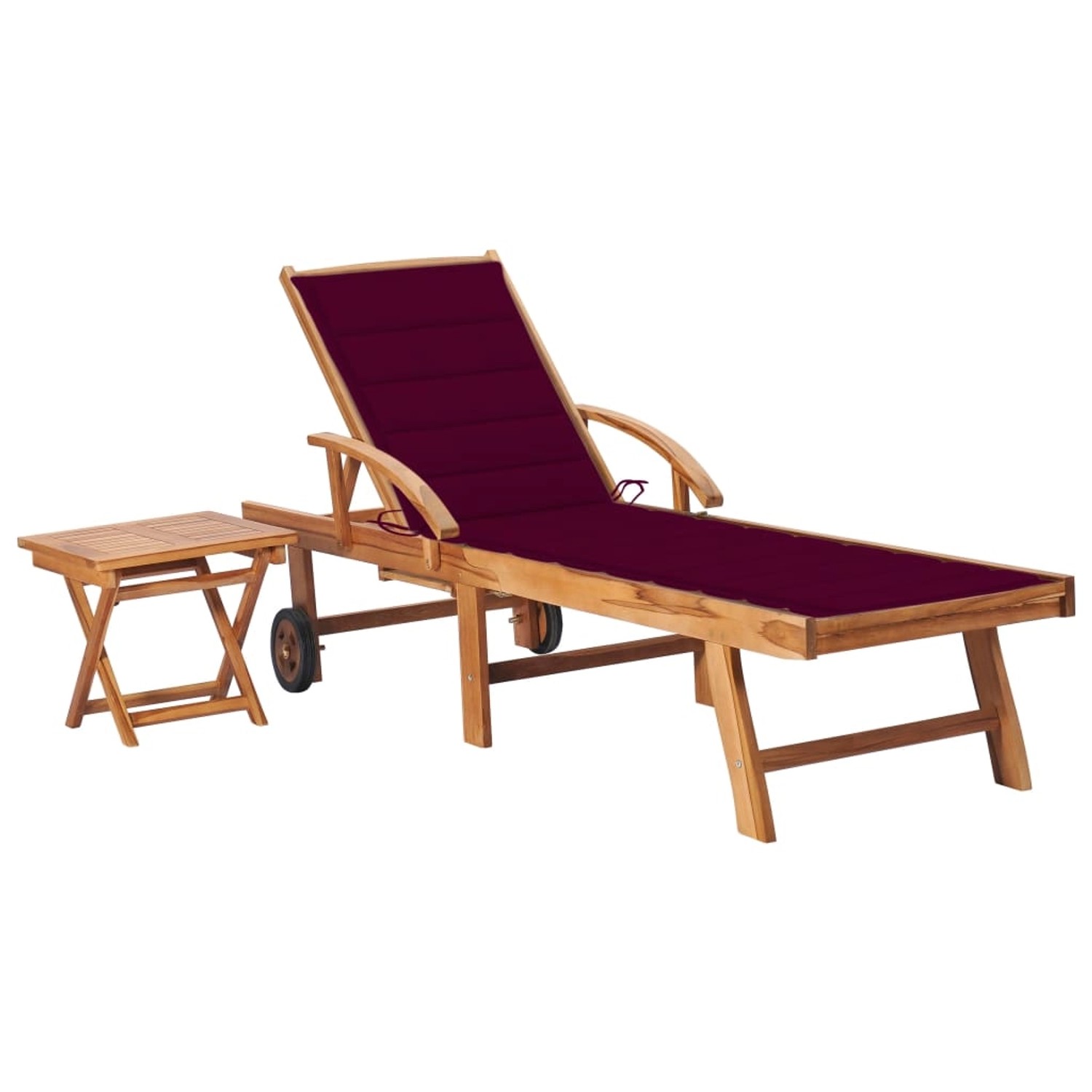 vidaXL Sonnenliege mit Tisch und Auflage Massivholz Teak Kissenfarbe Weinrot vidaXL Sonnenliege mit Tisch und Auflage Massivholz Teak Kissenfarbe Weinrot von VIDAXL