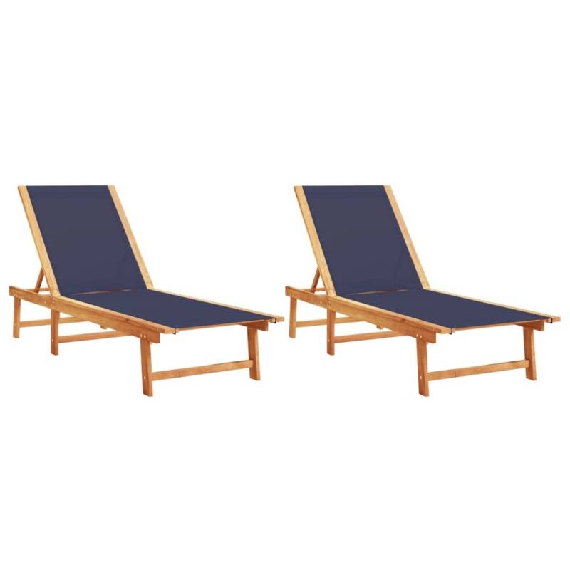 vidaXL Sonnenliegen 2 Stk Blau Massivholz Akazie und Textilene 3279250 von VIDAXL