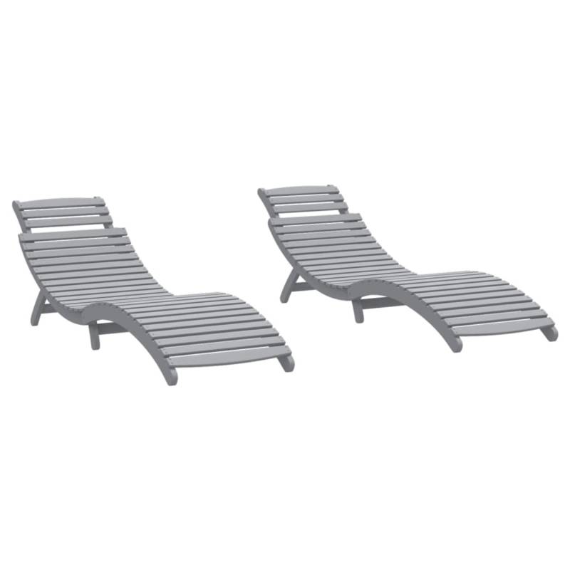vidaXL Sonnenliegen 2 Stk Grau 184x55x64 cm Massivholz Akazie 3155468 von VIDAXL