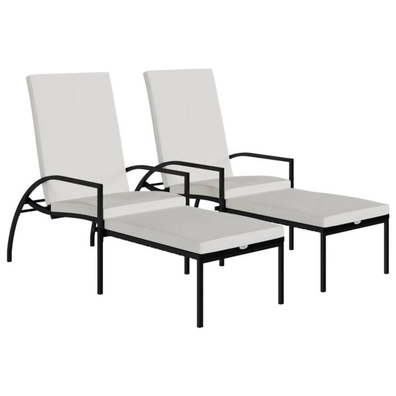vidaXL Sonnenliegen 2 Stk mit Fußhocker PE-Rattan Schwarz 317632 von VIDAXL
