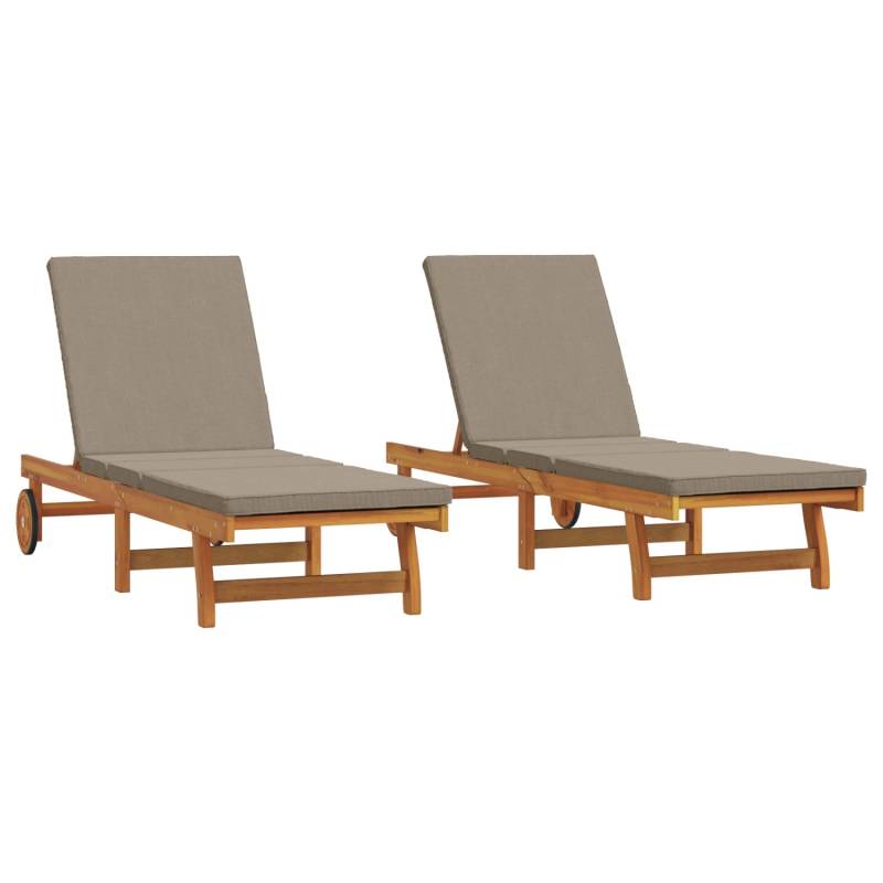 vidaXL Sonnenliegen 2 Stk mit Rädern und Kissen Massivholz Akazie 3325197 von VIDAXL