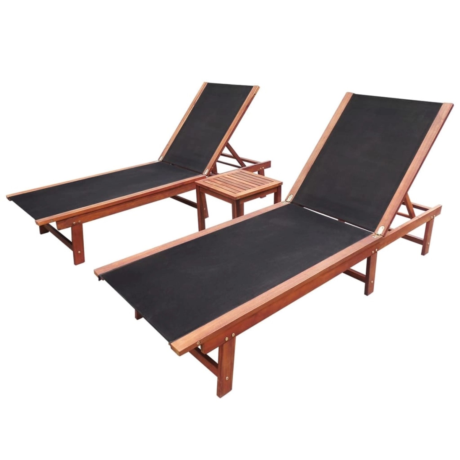 vidaXL Sonnenliegen 2 Stk mit Tisch Akazie Massivholz und Textilene 273752 vidaXL Sonnenliegen 2 Stk mit Tisch Akazie Massivholz und Textilene 273752 von VIDAXL