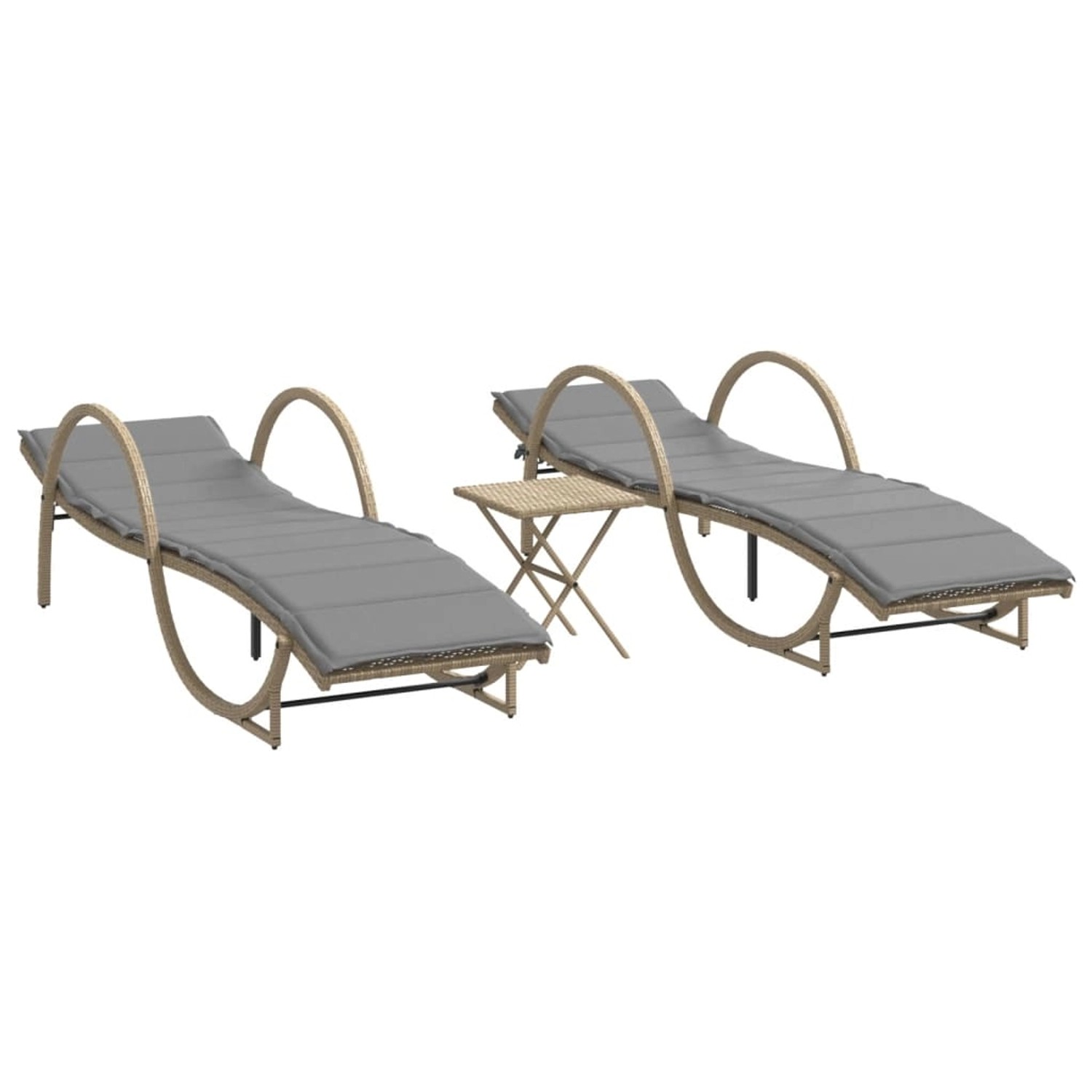 vidaXL Sonnenliegen 2 Stk mit Tisch Beige Poly Rattan 368267 von VIDAXL