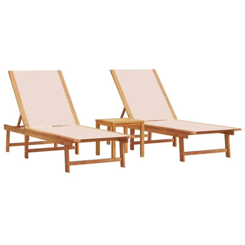 vidaXL Sonnenliegen 2 Stk mit Tisch Creme Massivholz Akazie Textilene 3279252 von VIDAXL