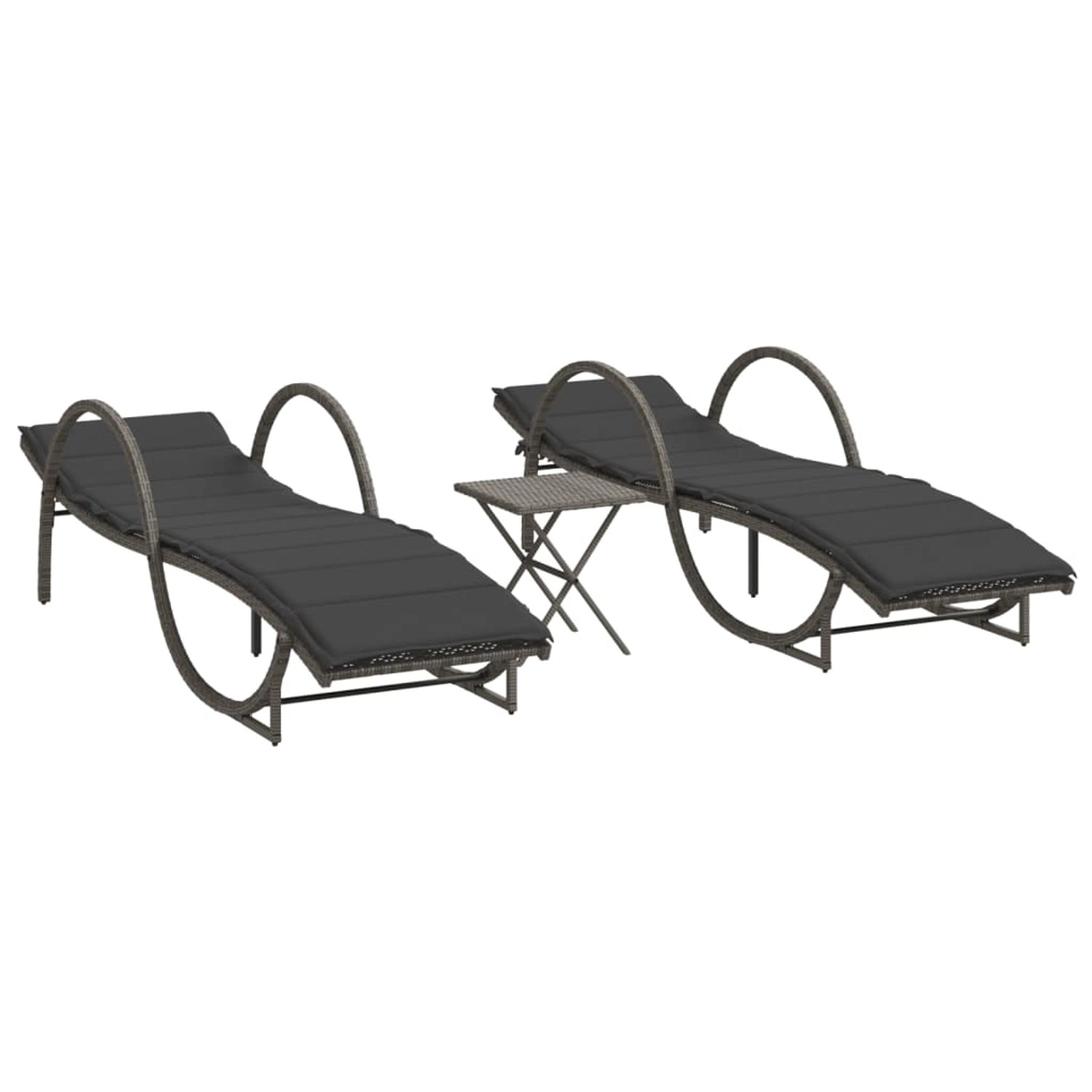 vidaXL Sonnenliegen 2 Stk mit Tisch Grau Poly Rattan 368265 von VIDAXL