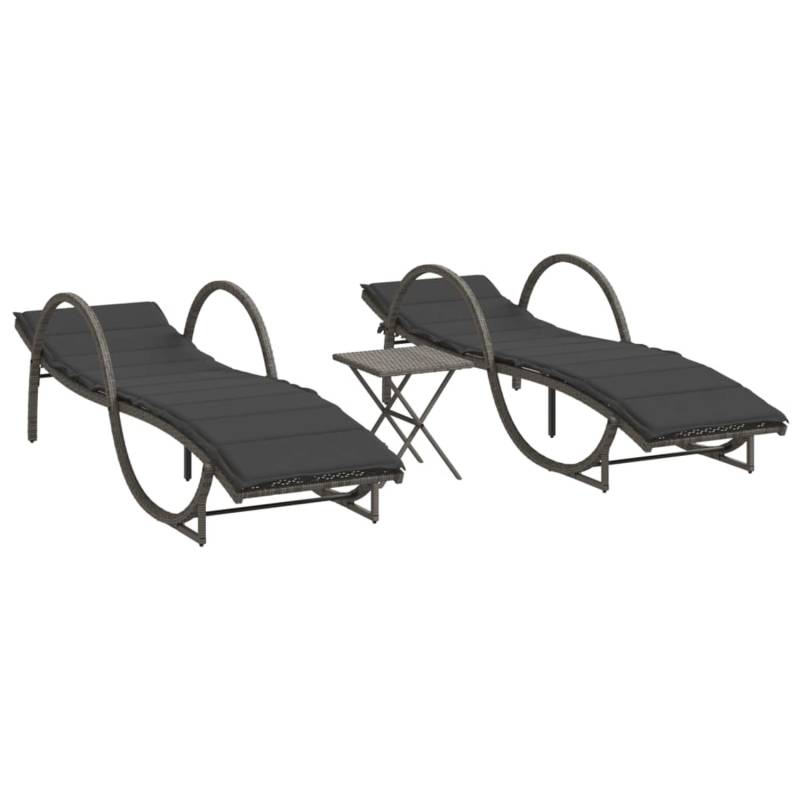 vidaXL Sonnenliegen 2 Stk mit Tisch Grau Poly Rattan 368265 von VIDAXL
