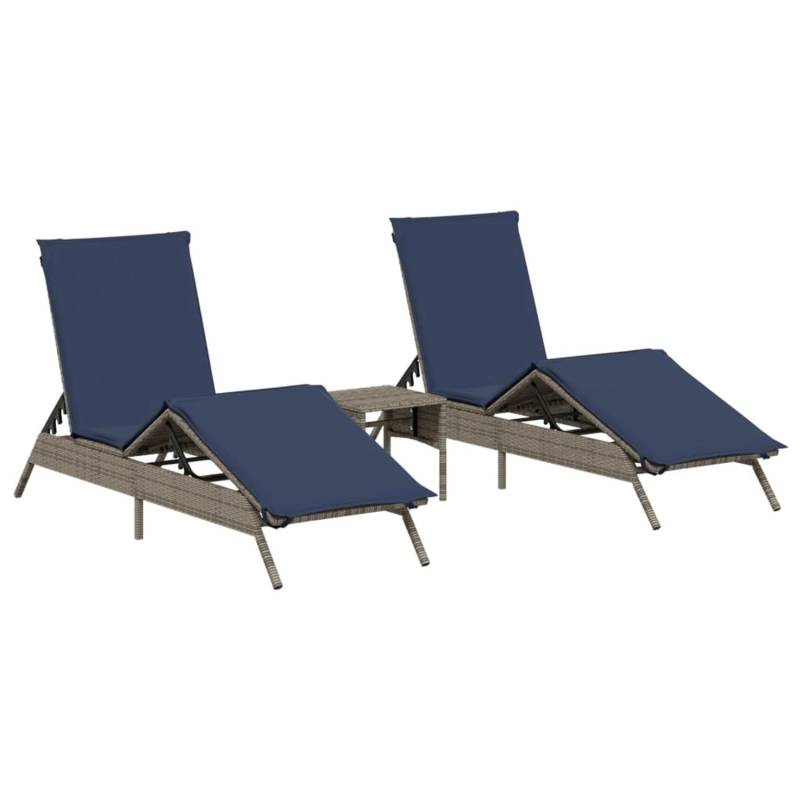vidaXL Sonnenliegen 2 Stk mit Tisch Grau Poly Rattan 4002716 von VIDAXL