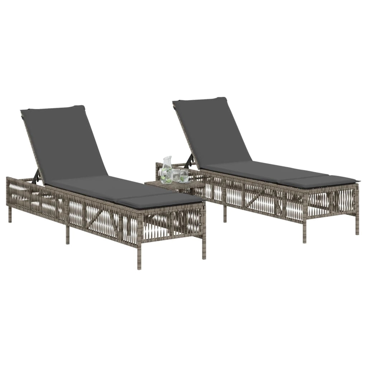 vidaXL Sonnenliegen 2 Stk mit Tisch Grau Poly Rattan 4002748 von VIDAXL
