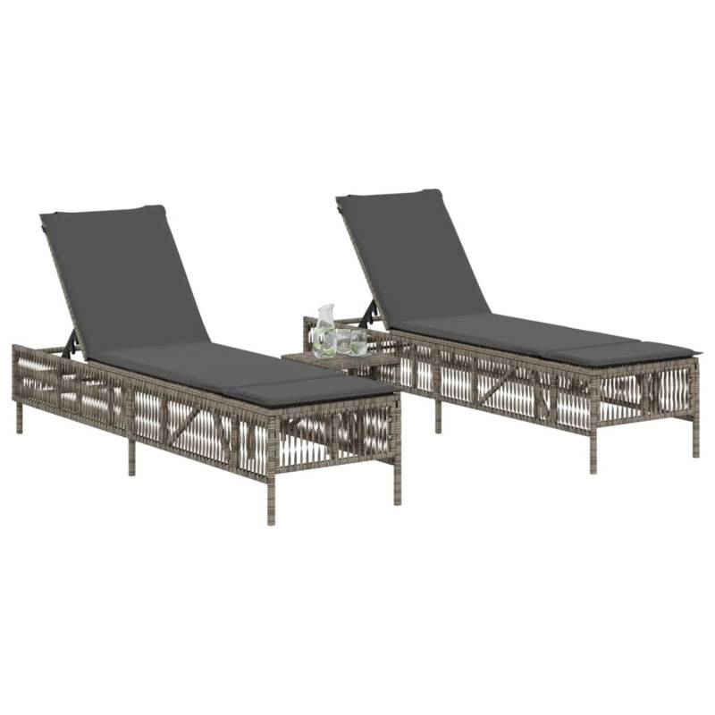vidaXL Sonnenliegen 2 Stk mit Tisch Grau Poly Rattan 4002748 von VIDAXL