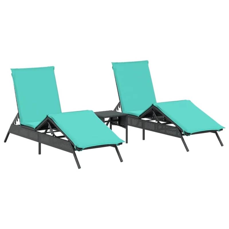 vidaXL Sonnenliegen 2 Stk mit Tisch Schwarz Poly Rattan 4002718 von VIDAXL