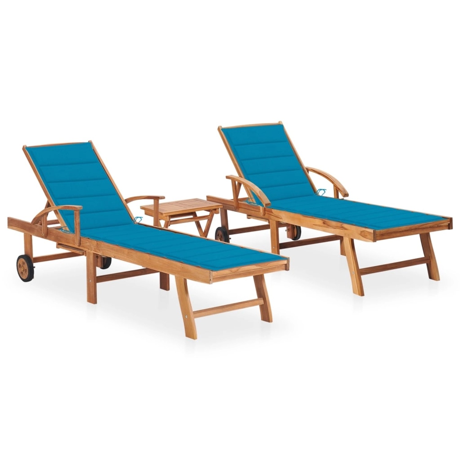 vidaXL Sonnenliegen 2 Stk mit Tisch und Auflagen Massivholz Teak 3073175 vidaXL Sonnenliegen 2 Stk mit Tisch und Auflagen Massivholz Teak 3073175 von VIDAXL