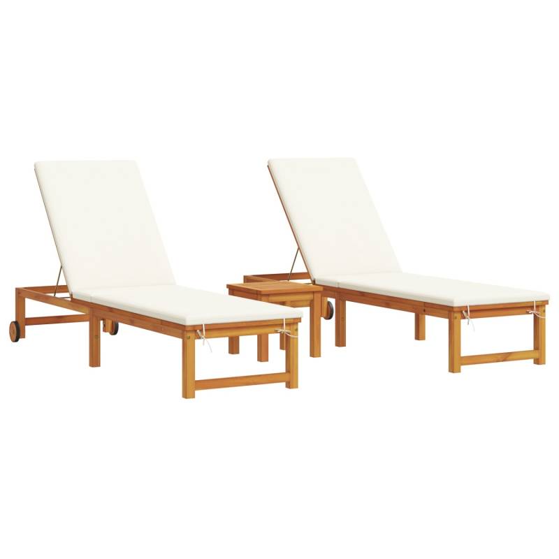 vidaXL Sonnenliegen 2 Stk mit Tisch und Kissen Massivholz Akazie 3333834 von VIDAXL