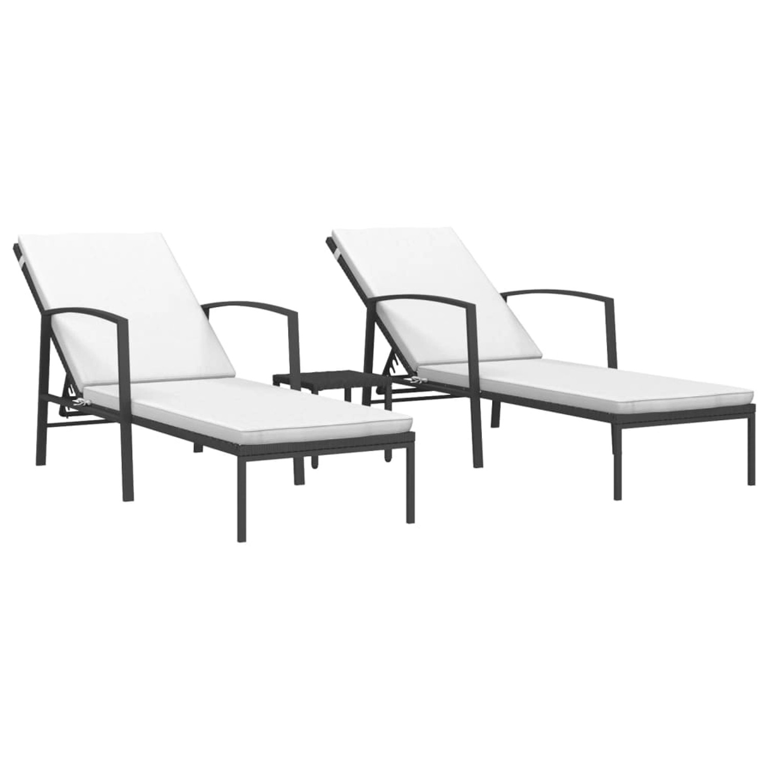 vidaXL Sonnenliegen 2 Stk. Kissenfarbe Cremeweiß mit Tisch Poly Rattan Schwarz vidaXL Sonnenliegen 2 Stk. Kissenfarbe Cremeweiß mit Tisch Poly Rattan Schwarz von VIDAXL