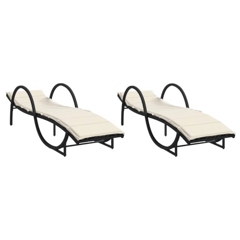 vidaXL Sonnenliegen 2 Stk. mit Auflagen Schwarz Poly Rattan 60 x 199 x 42 cm von VIDAXL