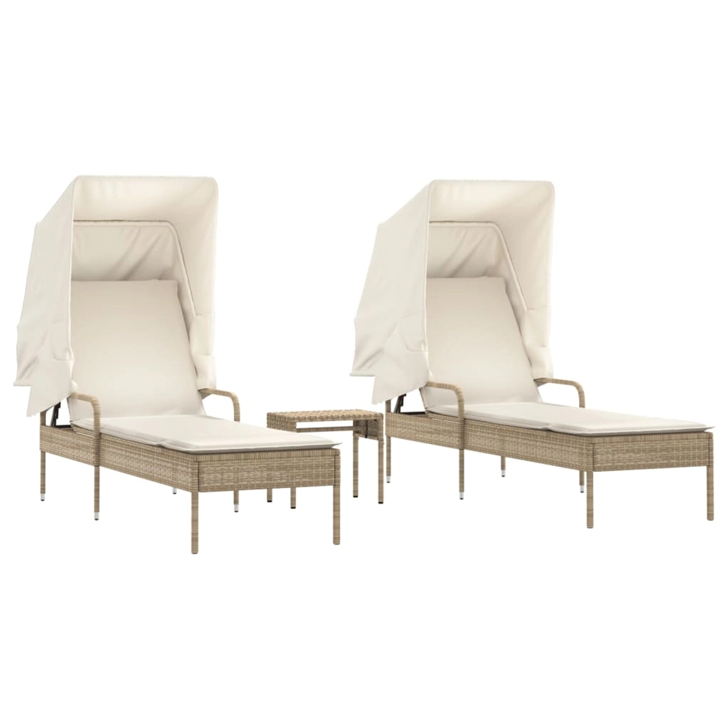 vidaXL Sonnenliegen 2 Stk. mit Dach und Tisch Beige 62 x 200 x 130 cm Poly Rattan vidaXL Sonnenliegen 2 Stk. mit Dach und Tisch Beige 62 x 200 x 130 cm Poly Rattan von VIDAXL