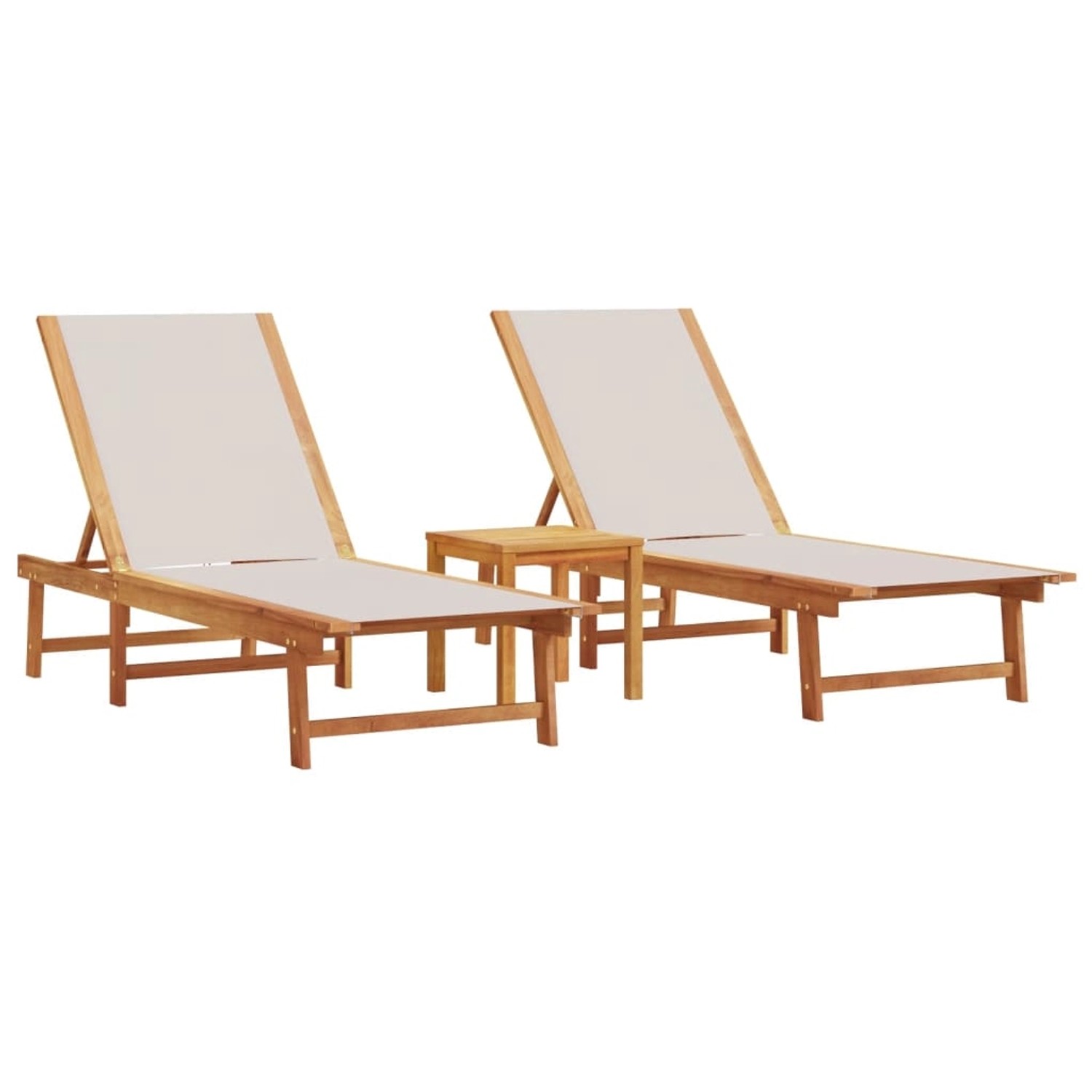 VidaXL Sonnenliegen 2 Stk. mit Tisch Grau Massivholz Akazie Textilene VidaXL Sonnenliegen 2 Stk. mit Tisch Grau Massivholz Akazie Textilene von VIDAXL