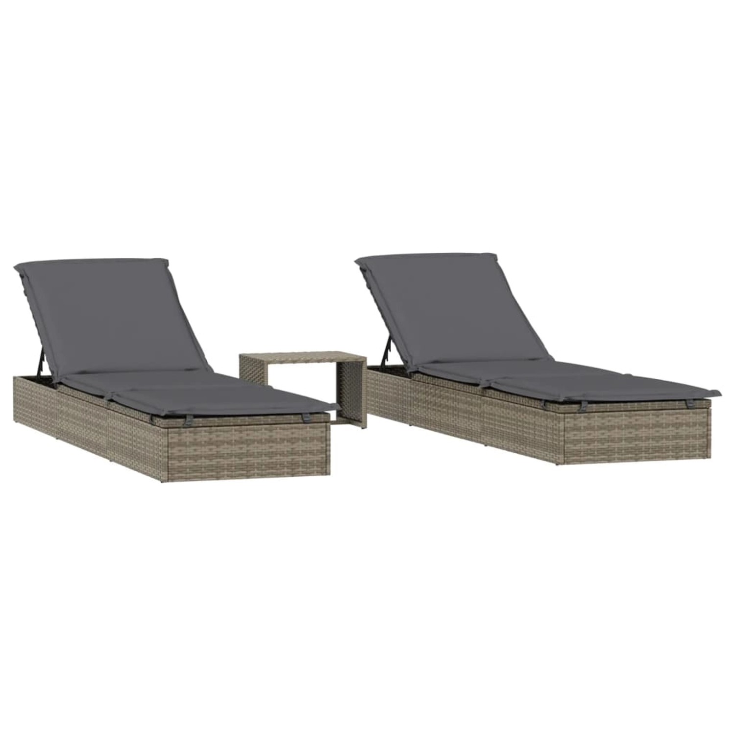 VidaXL Sonnenliegen 2 Stk. mit Tisch Grau Poly Rattan 201 x 55 x 20/23/36/50/62 cm VidaXL Sonnenliegen 2 Stk. mit Tisch Grau Poly Rattan 201 x 55 x 20/23/36/50/62 cm von VIDAXL