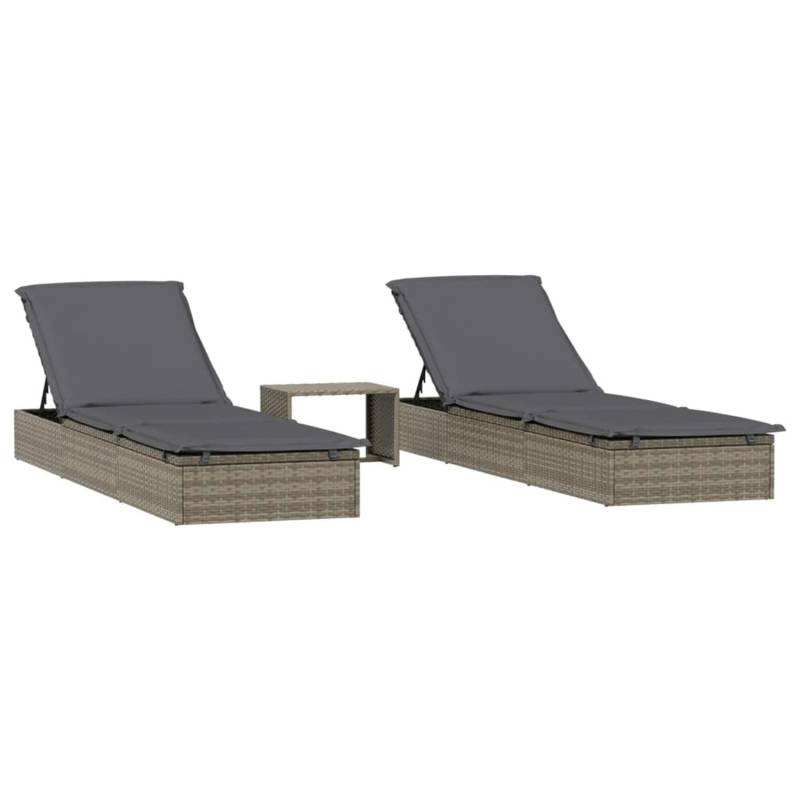 VidaXL Sonnenliegen 2 Stk. mit Tisch Grau Poly Rattan 201 x 55 x 20/23/36/50/62 cm von VIDAXL