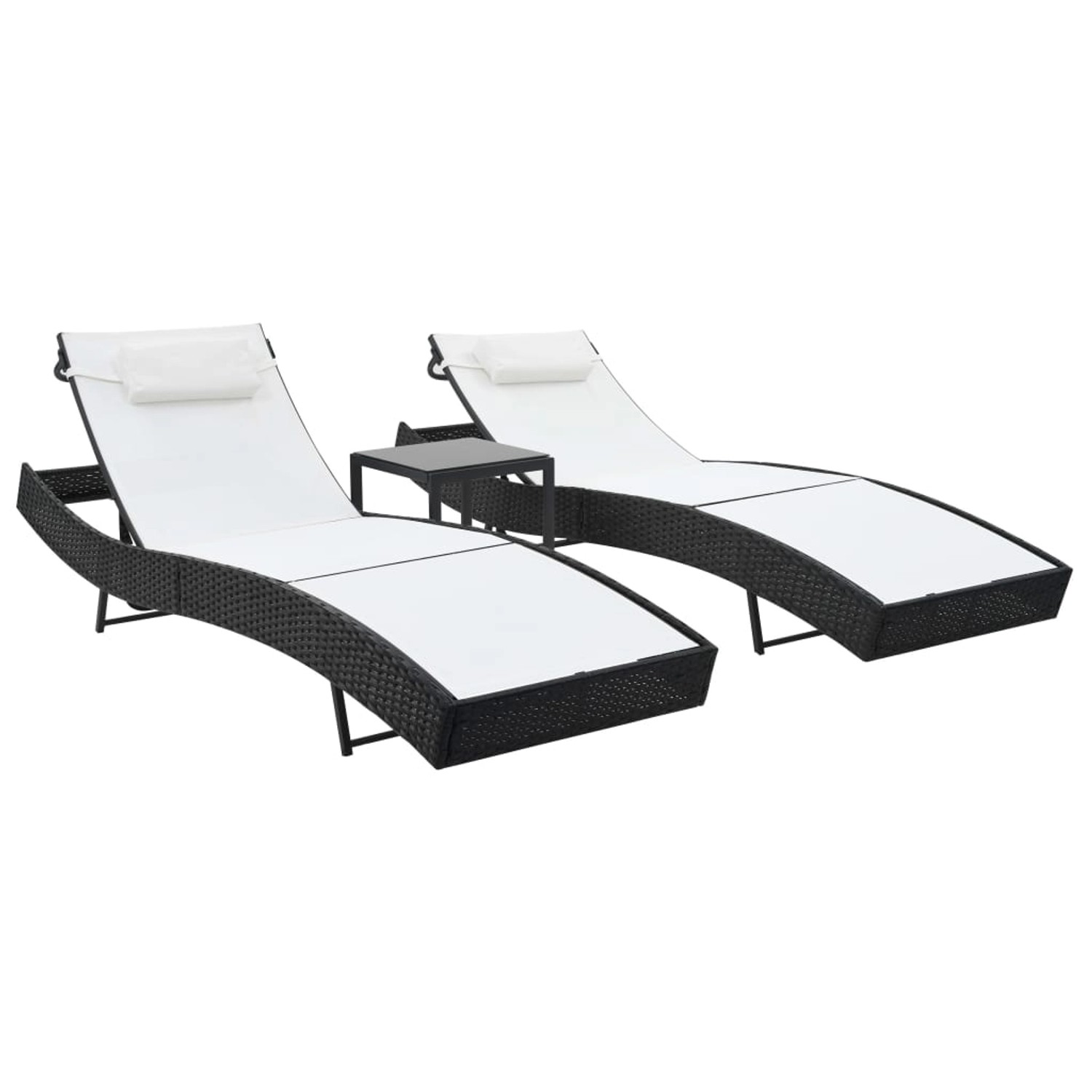 VidaXL Sonnenliegen 2 Stk. mit Tisch Poly Rattan und Textilene Schwarz und Weiß VidaXL Sonnenliegen 2 Stk. mit Tisch Poly Rattan und Textilene Schwarz und Weiß von VIDAXL
