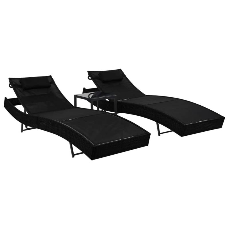 VidaXL Sonnenliegen 2 Stk. mit Tisch Poly Rattan und Textilene Schwarz von VIDAXL