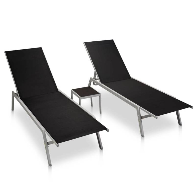 VidaXL Sonnenliegen 2 Stk. mit Tisch Stahl und Textilene Schwarz von VIDAXL