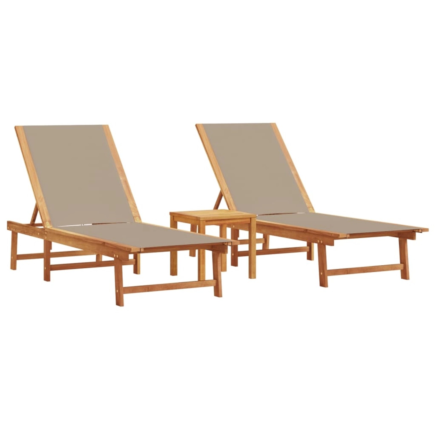 VidaXL Sonnenliegen 2 Stk. mit Tisch Taupe Massivholz Akazie Textilene VidaXL Sonnenliegen 2 Stk. mit Tisch Taupe Massivholz Akazie Textilene von VIDAXL