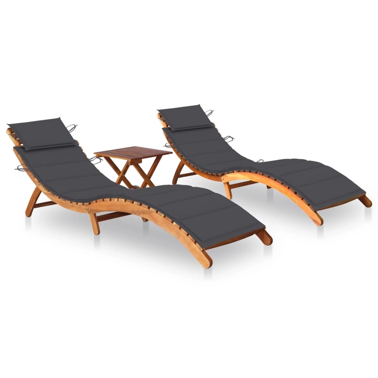 VidaXL Sonnenliegen 2 Stk. mit Tisch und Auflagen Kissen-Farbe Anthrazit Massivholz Akazie VidaXL Sonnenliegen 2 Stk. mit Tisch und Auflagen Kissen-Farbe Anthrazit Massivholz Akazie von VIDAXL