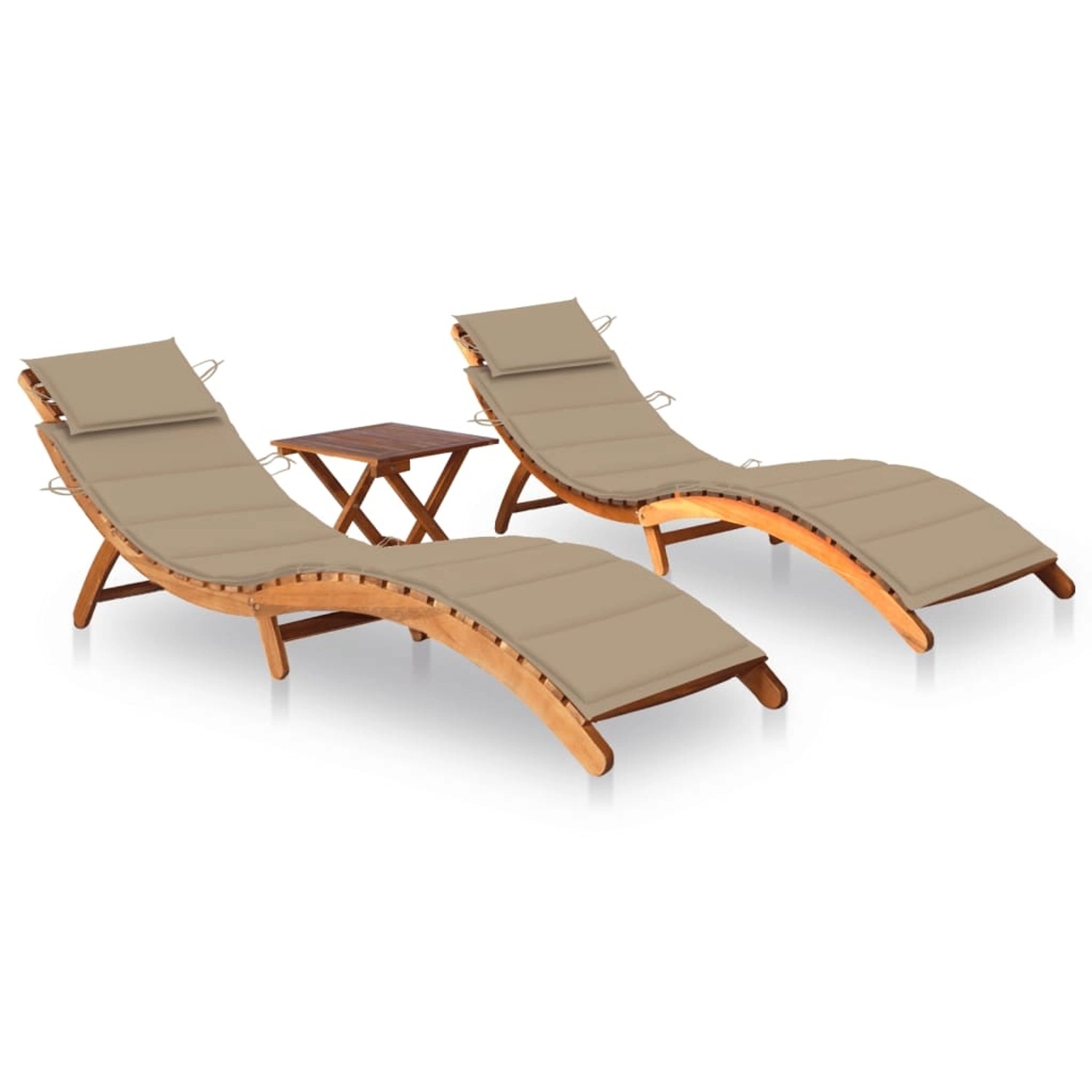 VidaXL Sonnenliegen 2 Stk. mit Tisch und Auflagen Kissenfarbe Beige Massivholz Akazie VidaXL Sonnenliegen 2 Stk. mit Tisch und Auflagen Kissenfarbe Beige Massivholz Akazie von VIDAXL