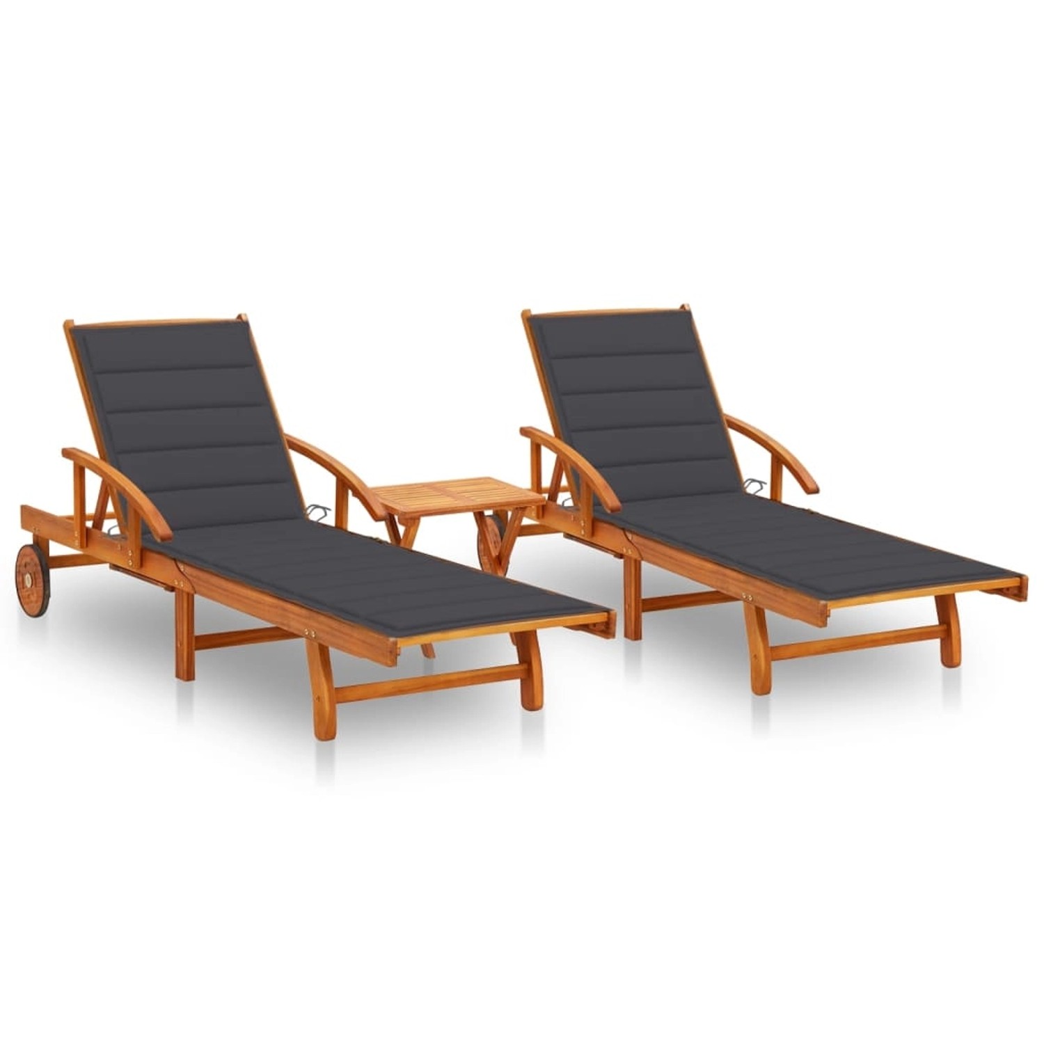 VidaXL Sonnenliegen 2 Stk. mit Tisch und Auflagen Massivholz Akazie Kissen-Farbe Anthrazit VidaXL Sonnenliegen 2 Stk. mit Tisch und Auflagen Massivholz Akazie Kissen-Farbe Anthrazit von VIDAXL