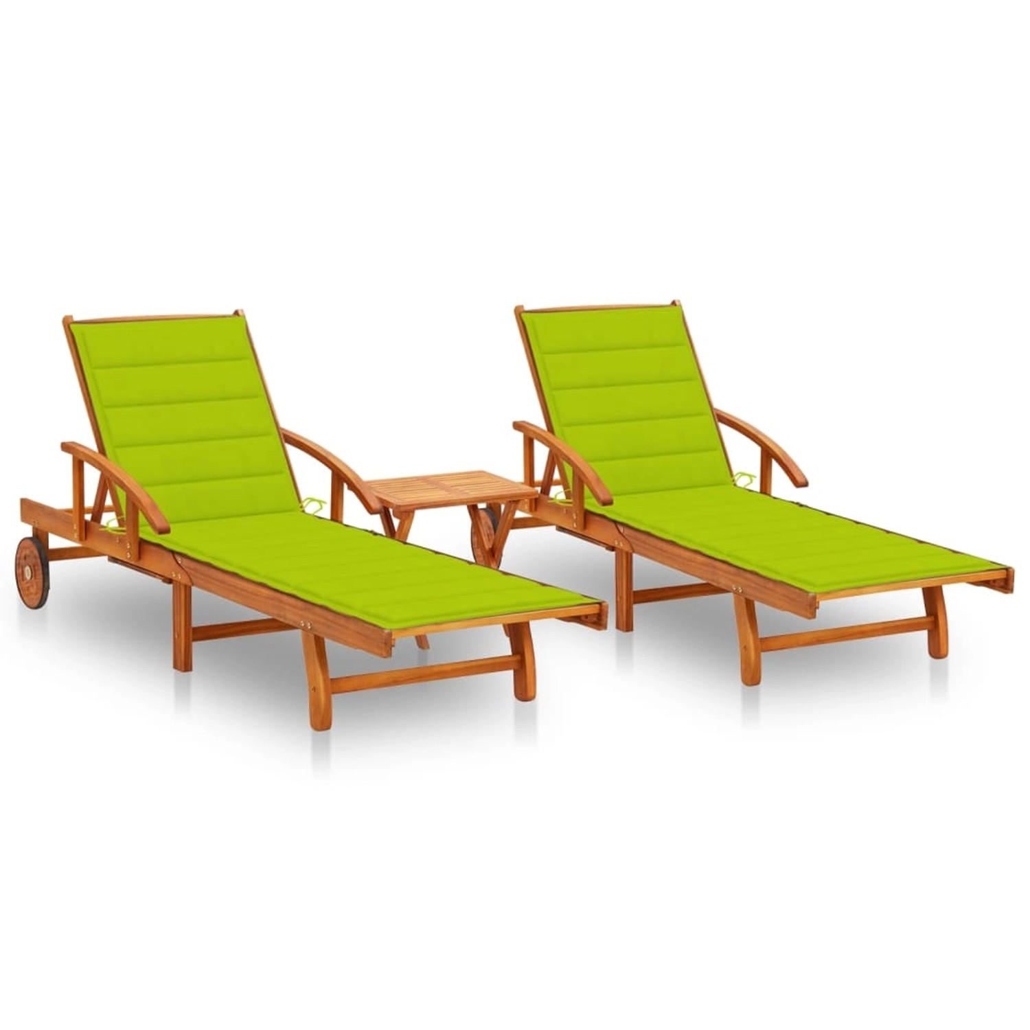 VidaXL Sonnenliegen 2 Stk. mit Tisch und Auflagen Massivholz Akazie Kissenfarbe HellGrün VidaXL Sonnenliegen 2 Stk. mit Tisch und Auflagen Massivholz Akazie Kissenfarbe HellGrün von VIDAXL