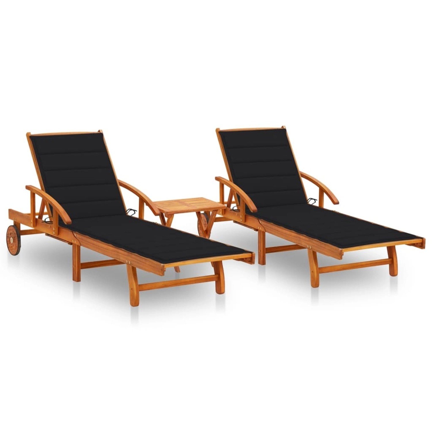 VidaXL Sonnenliegen 2 Stk. mit Tisch und Auflagen Massivholz Akazie Polsterfarbe Schwarz VidaXL Sonnenliegen 2 Stk. mit Tisch und Auflagen Massivholz Akazie Polsterfarbe Schwarz von VIDAXL