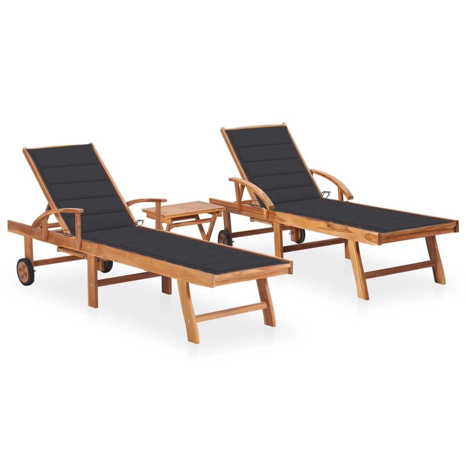 VidaXL Sonnenliegen 2 Stk. mit Tisch und Auflagen Massivholz Teak Kissenfarbe Anthrazit VidaXL Sonnenliegen 2 Stk. mit Tisch und Auflagen Massivholz Teak Kissenfarbe Anthrazit von VIDAXL