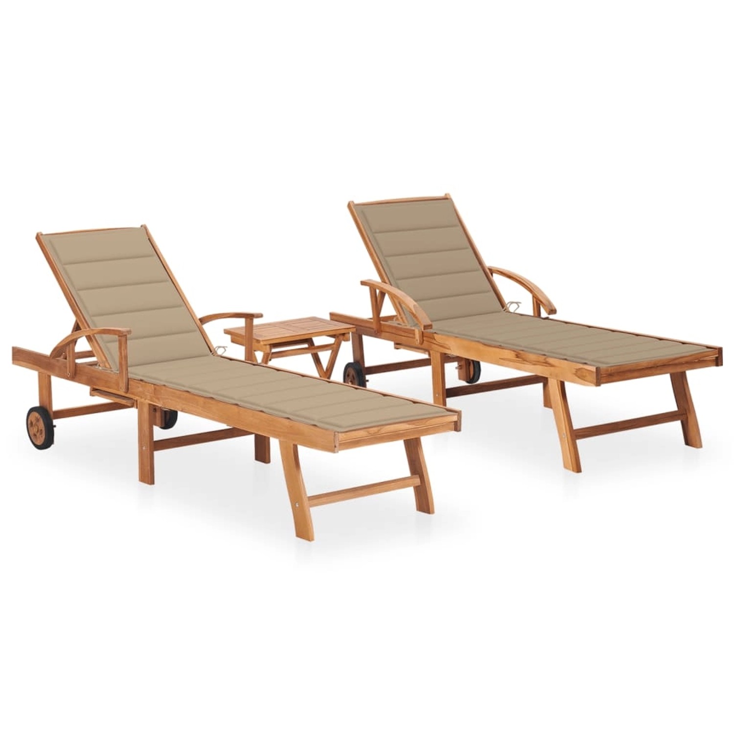 VidaXL Sonnenliegen 2 Stk. mit Tisch und Auflagen Massivholz Teak Kissenfarbe Beige VidaXL Sonnenliegen 2 Stk. mit Tisch und Auflagen Massivholz Teak Kissenfarbe Beige von VIDAXL