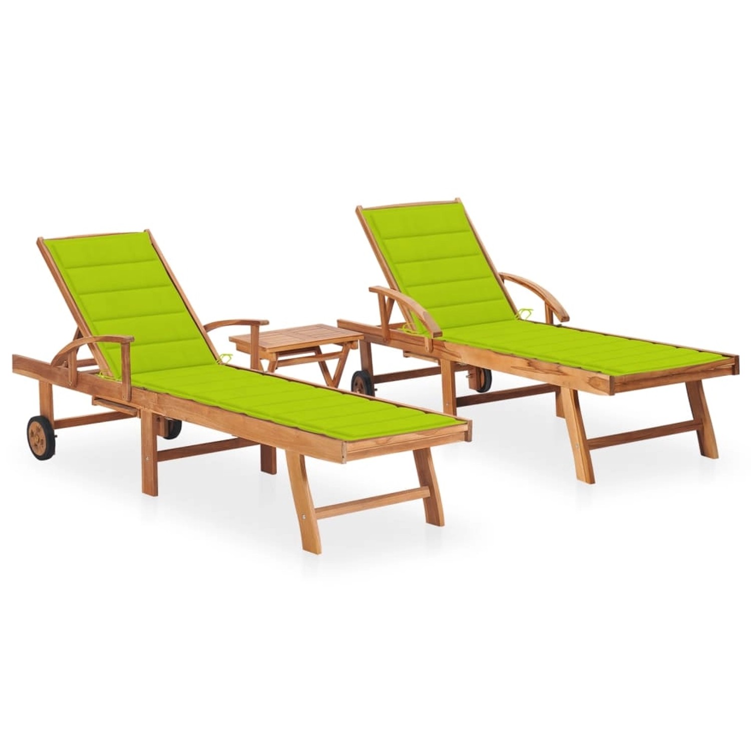 VidaXL Sonnenliegen 2 Stk. mit Tisch und Auflagen Massivholz Teak Kissenfarbe HellGrün VidaXL Sonnenliegen 2 Stk. mit Tisch und Auflagen Massivholz Teak Kissenfarbe HellGrün von VIDAXL