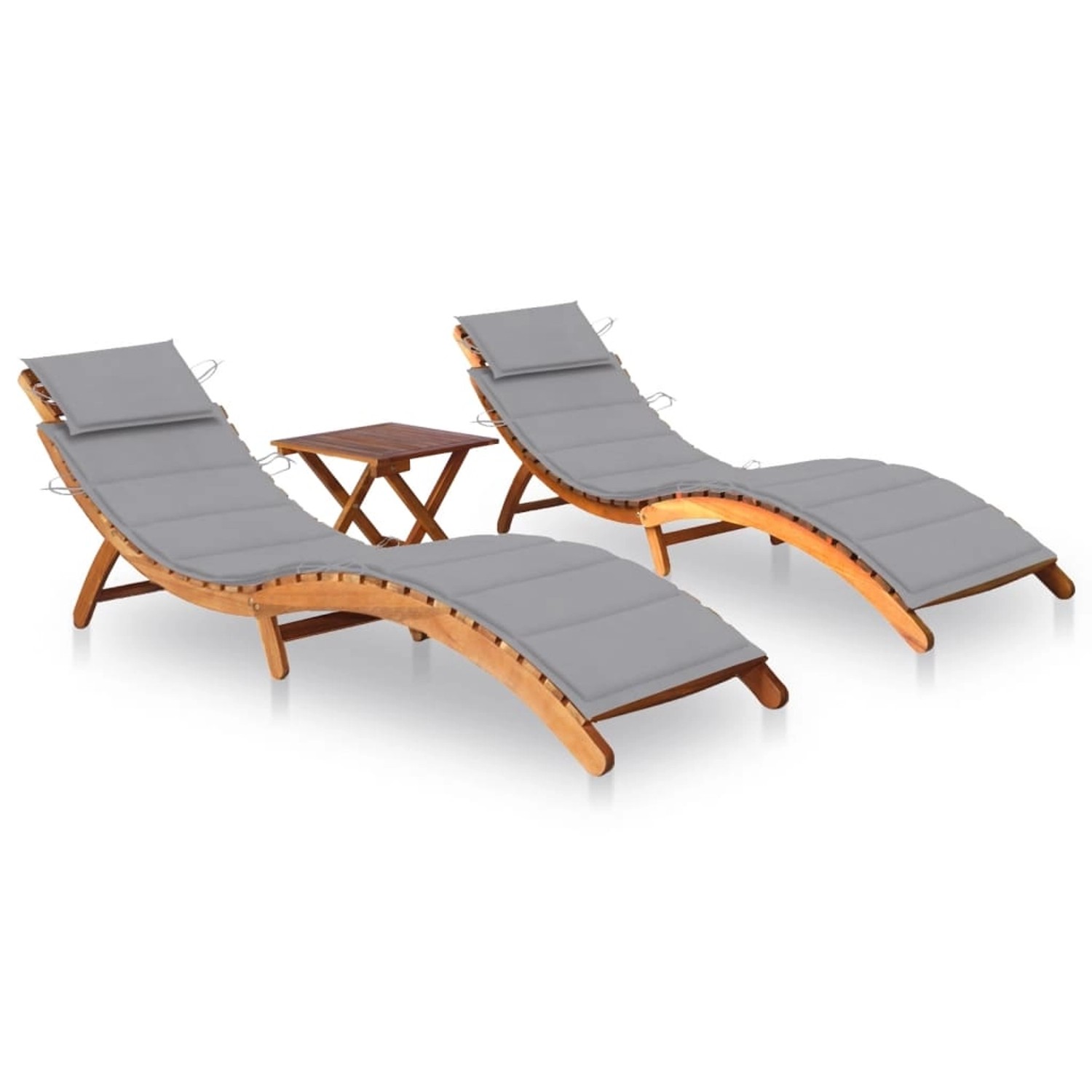 VidaXL Sonnenliegen 2 Stk. mit Tisch und Auflagen Polster-Farbe Grau Massivholz Akazie VidaXL Sonnenliegen 2 Stk. mit Tisch und Auflagen Polster-Farbe Grau Massivholz Akazie von VIDAXL