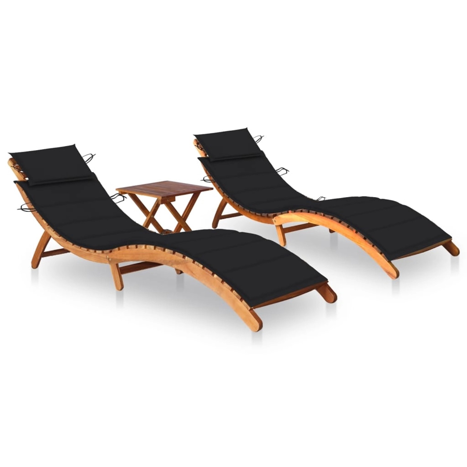 VidaXL Sonnenliegen 2 Stk. mit Tisch und Auflagen Polsterfarbe Schwarz Massivholz Akazie VidaXL Sonnenliegen 2 Stk. mit Tisch und Auflagen Polsterfarbe Schwarz Massivholz Akazie von VIDAXL
