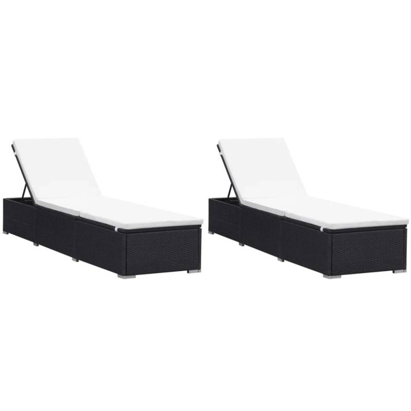 VidaXL Sonnenliegen mit Auflage 2 Stk. Poly Rattan Schwarz von VIDAXL