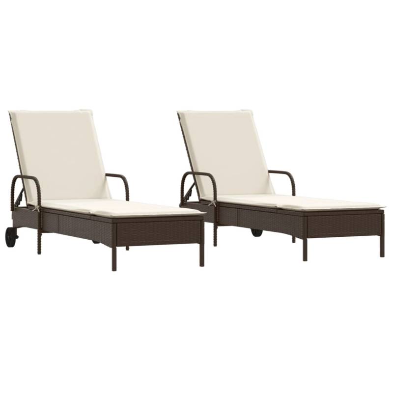 vidaXL Sonnenliegen mit Auflagen 2 Stk Braun Poly Rattan 3261435 von VIDAXL