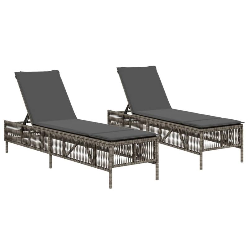 vidaXL Sonnenliegen mit Auflagen 2 Stk Grau Poly Rattan 3261598 von VIDAXL