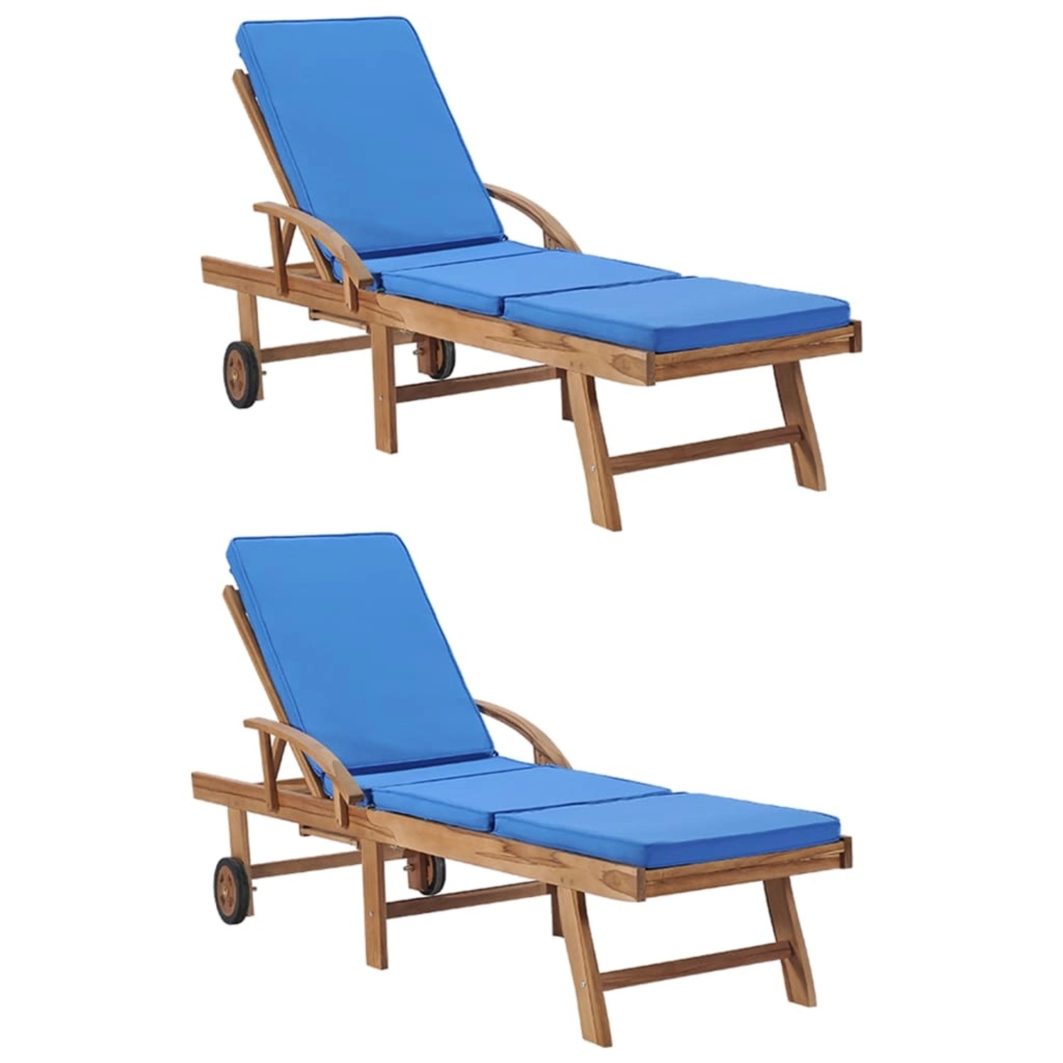 vidaXL Sonnenliegen mit Auflagen 2 Stk Massivholz Teak Blau 3054636 von VIDAXL