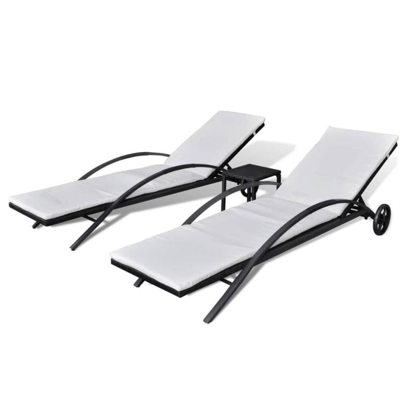 VidaXL Sonnenliegen mit Tisch Poly Rattan Schwarz 200 x 65 x 39 cm von VIDAXL