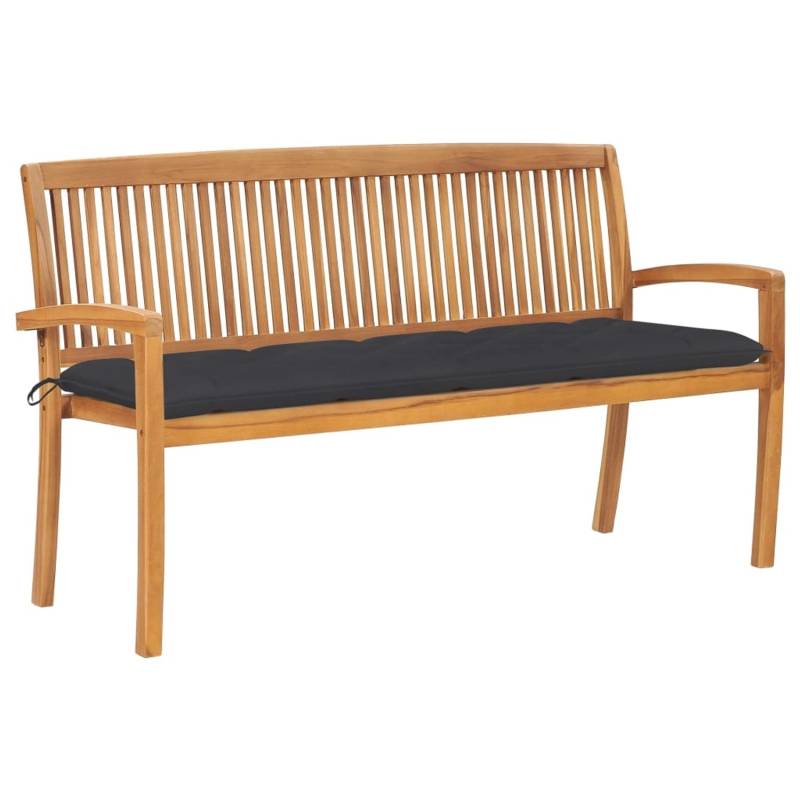 vidaXL Stapelbare Gartenbank mit Auflage 159 cm Massivholz Teak 3063321 von VIDAXL