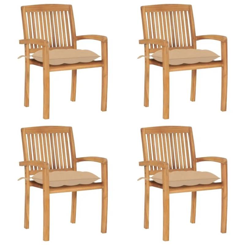 vidaXL Stapelbare Gartenstühle mit Kissen 4 Stk Massivholz Teak 3073258 vidaXL Stapelbare Gartenstühle mit Kissen 4 Stk Massivholz Teak 3073258 von VIDAXL