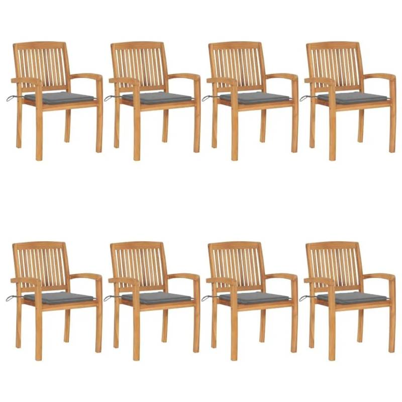 vidaXL Stapelbare Gartenstühle mit Kissen 8 Stk Massivholz Teak 3073241 von VIDAXL