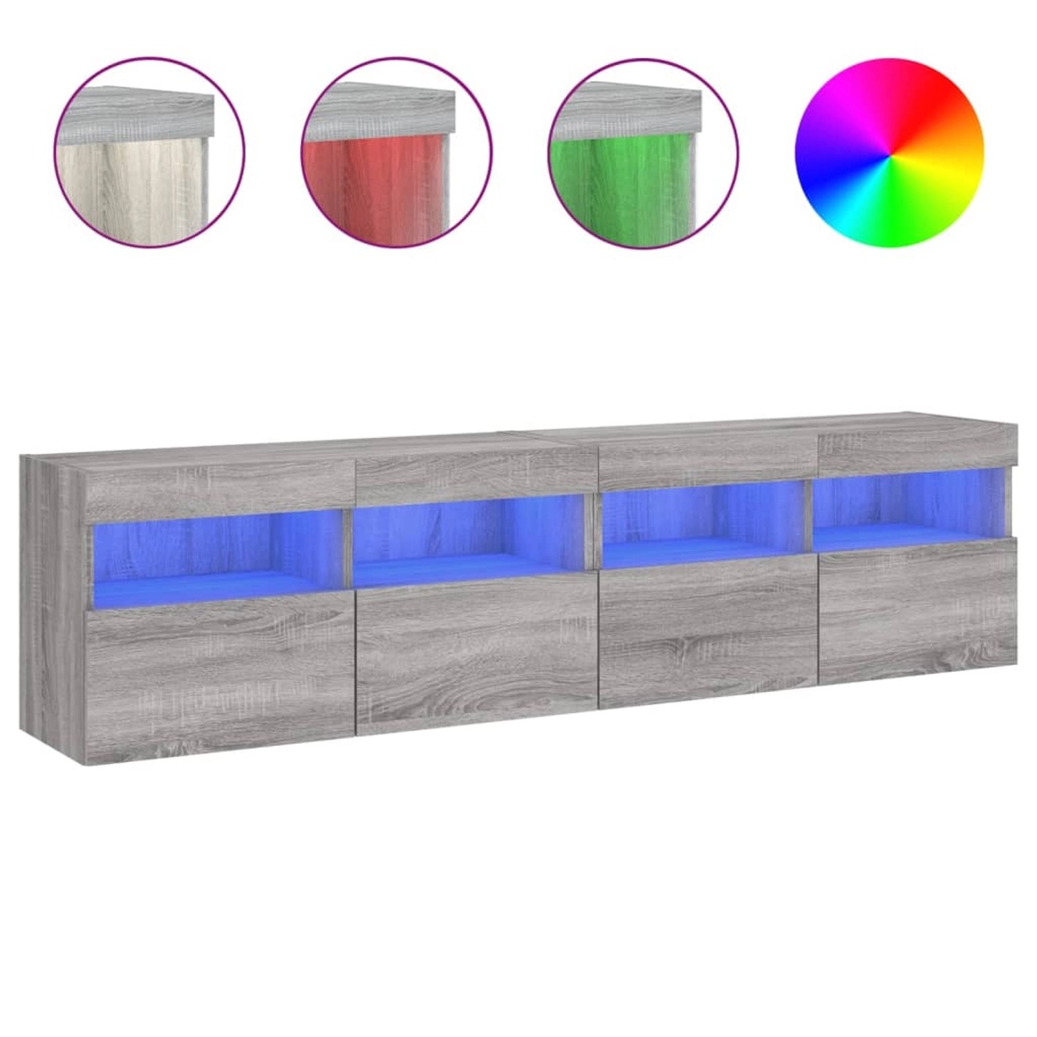 vidaXL TV-WandSchränke mit LED-Leuchten 2 Stk. Grau Sonoma 80x30x40 cm von VIDAXL