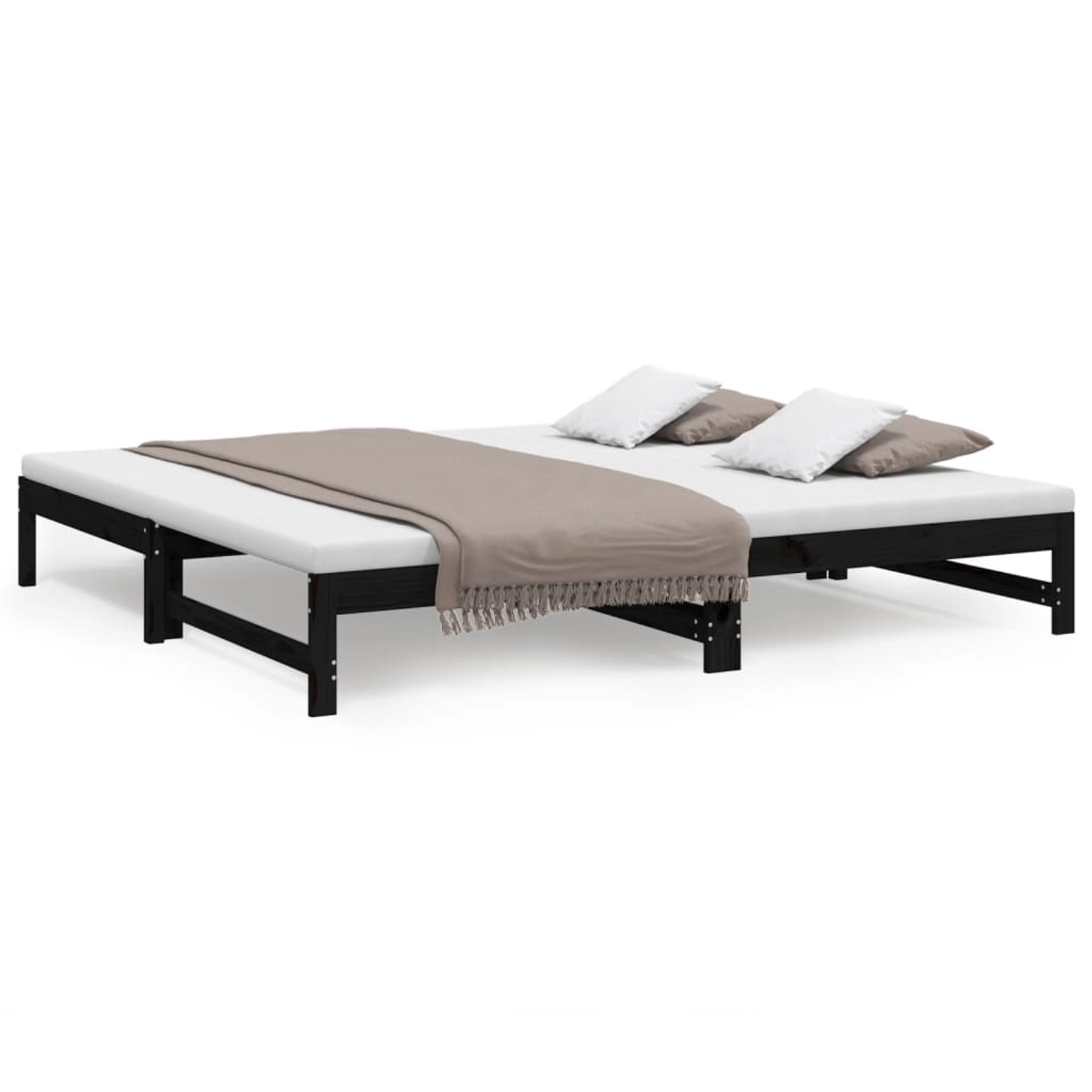 vidaXL Tagesbett Ausziehbar Schwarz 2x(100x200) cm Massivholz Kiefer1370945 von VIDAXL