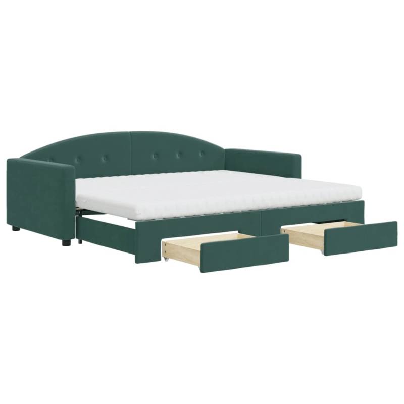 vidaXL Tagesbett Ausziehbar mit Schubladen Dunkelgrün 90x200 cm Samt1847475 von VIDAXL